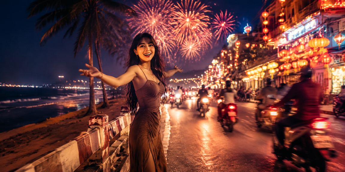Bãi biển Mũi Né buổi sáng, người dùng uống cà phê và kiểm tra kèo thể thao trên điện thoại tại quán ven biển
